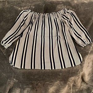 HAUTE MONDE Womens Soprano Top Black/White Striped Size S Tie Waist 3/4 Sleeve